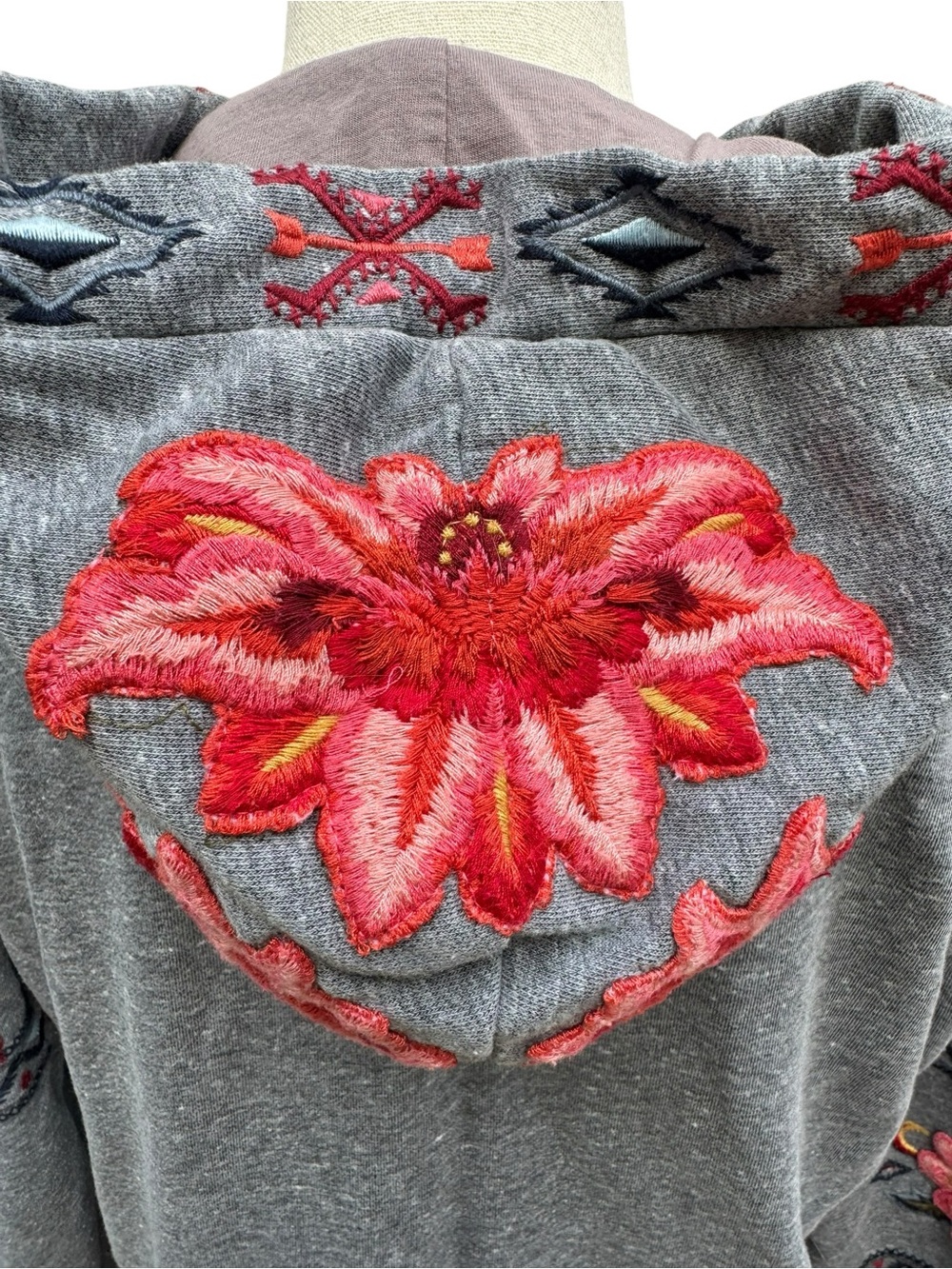 Driftwood Embroidered Floral Zip Hoodie Boho Western Jacket Medium - Picture 6 of 9